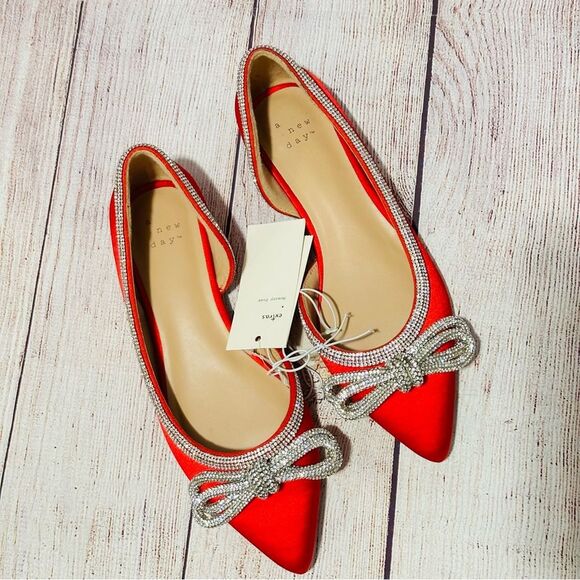 Women's Juliette Bow Ballet Flats - A New Day Red 6 NEW - Picture 1 of 11
